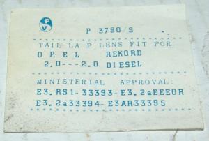GEMMA FANALE POSTERIORE SINISTRO SX OPEL REKORD (E320)