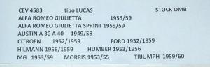 CONTATTI PUNTINE CONTACTS PINS ALFA ROMEO GIULIETTA SPRINT 1955 / 59 CEV 4583 TIPO LUCAS
