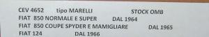 CONTATTI PUNTINE CONTACTS PINS FIAT 850 NORMALE SUPER DAL 1964 CEV 4652 TIPO MARELLI